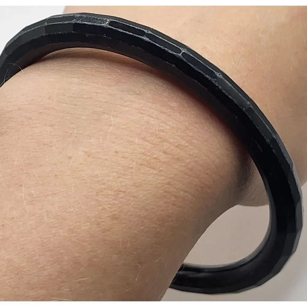 Vintage 80s Black Acrylic Faceted Bangle Bracelet 2.7in Dia